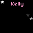 Pixelated pink text 'Kelly' appears multiple times on a black background with scattered white and gray stars, some stars move slightly between frames.