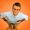 nine shows a man in light blue shirt and khaki pants against orange background, then green shirt with white background, displaying text changes across frames