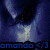 A pixelated blue-toned image shows a person's face with visible eyes and mouth, overlaid by text reading 'amanda </3' in dark blue letters.