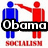 Four pixelated show red and blue stick figures with 'Socialism' text; one has 'Obama' text overlay, while another figure holds a briefcase