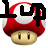 Pixelated red mushroom with white spots and a beige stem, overlaid by black blocky text reading 'LUP' in bold sans-serif font.