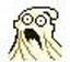 Pixelated cartoon figure with wide eyes, open mouth, and multiple limbs against a light background.
