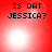 Red background with black text 'IS DAT JESSICA?' and a bright white light effect that shifts position across four