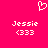 A bright pink background features a white pixelated heart symbol above two identical text blocks reading "Jessie" and "<333".