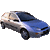 Pixelated blue sedan with silver roof and black wheels on gray background, adjacent to green text reading 'Original Icons .com' in bright green pixel font.