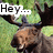 A four- shows a moose with text overlays; top-left reads "Hey..." and top-right reads "I'm a moose" in pixelated font