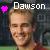 Pixelated static image of a person with light brown hair and a neutral expression, with the name 'Dawson' in white block letters above the head and a purple circular icon to the left.