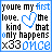 A 4x4 contact sheet of a static animated icon showing repeated text and heart symbols in blue on white background with gray transparency.