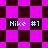Pixelated icon with shifting checkerboard background and cyan text reading "Nike #1" in four positions.