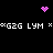 Pixelated icon with black background, pink heart and starburst shapes, and repeated white text 'G2G LYM' with asterisks.