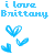 Pixelated blue text reads 'i love Brittany' above three pixelated heart shapes on a white background.
