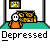 A 4x3 contact sheet of a pixel art animation showing a character in an orange jumpsuit sitting on a couch, with changing thought bubbles and poses across frames.