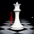 White chess queen figures on a reflective surface with red accents and scattered white dots against black background.