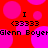 Red background with pink circles; black text 'I', '(3333)', and 'Glenn Boyer' repeated in two