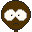 Brown circular head with white eyes and black pupils, a small downturned mouth, and a thin neck; two states show eye shapes changing from wide to narrow while maintaining the same facial structure.