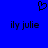 Blue background with black pixelated heart symbol above two identical text instances reading 'ily julie' in lowercase.