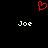 Red pixelated heart symbol above two white 'Joe' text labels on black background.