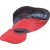 Pixelated red and black object with curved shape and dark horizontal band, set against white background.