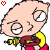 Two side-by-side animated frames of a cartoon baby character with light skin, yellow shirt, red pants, and black hair outline, each with a small red heart above the head on white background.