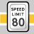 Pixelated road sign icon with 'SPEED LIMIT 80' text, black border on white background, yellow and gray striped backdrop.
