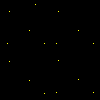 Black background with scattered yellow stars of varying sizes and brightness levels, some appearing as small dots while others have distinct four-pointed star shapes.