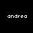 Black background with cyan rectangular blocks and white pixelated text reading 'andrea' in multiple positions.
