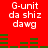 Red background with white text 'G-unit da shiz dawg' and green horizontal bars in two , showing animation changes between frames