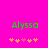 Green text 'Alyssa' on bright pink background with orange and pink pixelated hearts below, two identical frames showing static text and heart arrangement.