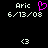 Pixelated text and symbols on black background with a pink heart icon above the left text block.