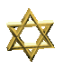 Animated golden Star of David with six distinct poses showing rotation and perspective shifts against a gray background.