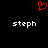 Red pixelated heart symbol above two white 'steph' text instances on black background.