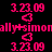 Animated icon with pink text and heart symbols on alternating black and white backgrounds, displaying '3.23.09' and 'ally+simon' text elements.