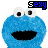 A 3x2 contact sheet of pixelated Cookie Monster frames with