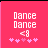 Pixelated pink background with white text 'Dance Dance' and '<3', five light purple stars below, show star positions shifting left to right