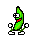 Pixelated green bean character with white eyes, red mouth, and white shoes in multiple poses against gray background.