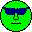 Green cartoon face with blue sunglasses displays six distinct mouth expressions across a