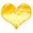 A pixelated heart shape rendered in yellow and orange hues with a gradient effect, set against a white background.