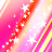 Pixelated static image with diagonal gradient of pink, red, and yellow hues featuring scattered white star shapes.
