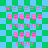 A green and blue checkered background with pink pixelated text repeating 'weeeee' in decreasing letter counts