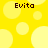 Yellow background with light yellow circles and four instances of the text 'Evita' in dark brown pixelated font.