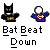 Batman and Superman buddy icons in pixel art style with Batman punching Superman, text "Bat Beat Down" below each icon.