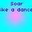Pixelated blue text on cyan background reads "Soar like a dance" with pink circular glows, repeated in four identical quadrants.