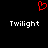 Red pixelated heart symbol above two instances of the word 'Twilight' in white pixelated text on a black background.