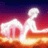 A 48x48 pixel animated buddy icon featuring a white stick figure running against a gradient background transitioning from purple to red to orange, with