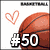 six sports-themed buddy icons with text and symbols, including basketballs, a volleyball, swim-related text, and numerical tags