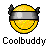 Pixelated yellow smiley face icon with gray visor and black side accents, labeled "Coolbuddy" below in block letters on a gray background.