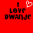 Red background with black pixelated text 'I LOVE DWANJE' and a white pixelated heart symbol above 'LOVE' in the left view, identical text without heart in the right view.