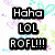 Pixelated text phrases on a white background with pastel heart and butterfly patterns, featuring 'Haha', 'LOL', 'ROFL!!!', 'Wait...', and '...What???'.
