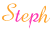 six displays the name 'Steph' in orange and pink script with pixelated hearts appearing in different positions across frames