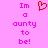 A static image with a pink background displays the text "Im a aunty to be!" in pink pixelated font, with a red pixelated heart symbol above the text.